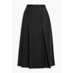 Pleated striped wool-twill midi skirt