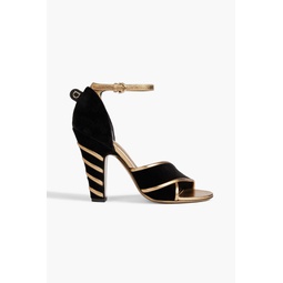 Ether metallic leather and velvet sandals