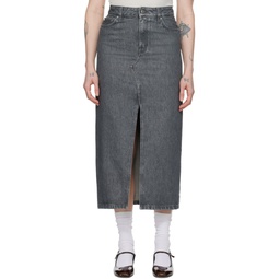Gray Long Slit Denim Maxi Skirt 241072F092002
