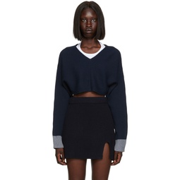 Navy Cropped Warm Up Sweater 222072F096012