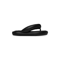 Black Vegan Leather Fluff Flops Sandals 241604M233001