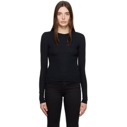 Black Embroidered Long Sleeve T Shirt 241455F110003
