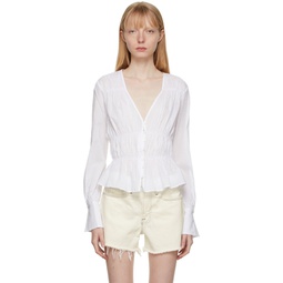 White Ruched Blouse 221455F107005
