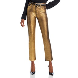 Le High Straight Leg Cropped Jeans in Gold Chrome