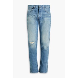 Distressed faded denim jeans