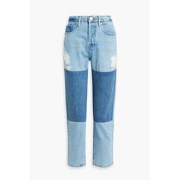 Le Original distressed patchwork high-rise straight-leg jeans