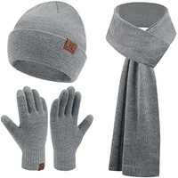 Mens Winter Warm Beanie Hats Long Scarf Neck Touchscreen Gloves Set Ribbed Knit Skull Caps Scarves Gloves for Women Man
