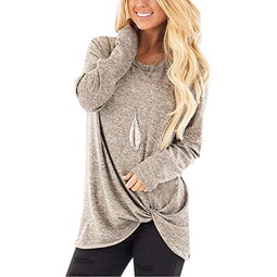 Famulily Womens Comfy Casual Long Sleeve Side Twist Knotted Tops Blouse