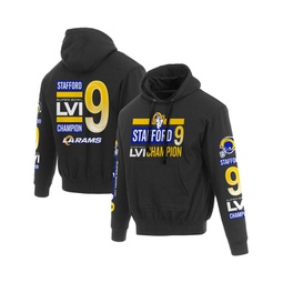 Mens JH Design Matthew Stafford Black Los Angeles Rams Super Bowl LVI Champions Player Name and Number Pullover Hoodie