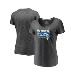 Womens Heather Charcoal Los Angeles Rams Super Bowl LVI Champions Parade V-Neck T-shirt