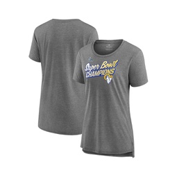 Womens Heather Gray Los Angeles Rams Super Bowl LVI Champions Paint Script Scoop Neck T-shirt