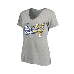 Womens Heather Gray Los Angeles Rams Super Bowl LVI Champions Paint Script V-Neck Plus Size T-shirt