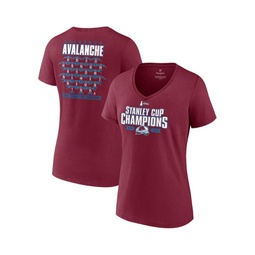 Womens Burgundy Colorado Avalanche 2022 Stanley Cup Champions Jersey Roster V-Neck T-shirt