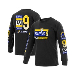 Mens Matthew Stafford Black Los Angeles Rams Super Bowl LVI Champions Player Name and Number Long Sleeve T-shirt