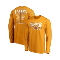 Mens Gold Los Angeles Lakers 2020 NBA Finals Champions Streaking Dunk Roster Long Sleeve T-shirt