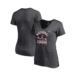 Womens Heathered Charcoal Atlanta Braves 2021 National League Champions Locker Room Plus Size V-Neck T-shirt