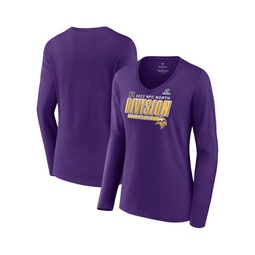 Womens Purple Minnesota Vikings 2022 NFC North Division Champions Divide and Conquer Long Sleeve V-Neck T-shirt