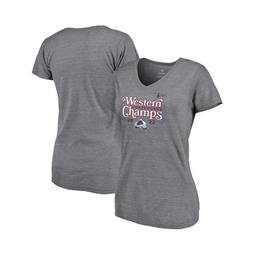 Womens Heathered Gray Colorado Avalanche 2022 Western Conference Champions Line Shift V-Neck T-shirt