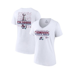 Womens White Colorado Avalanche 2022 Stanley Cup Champions Signature Roster V-Neck T-shirt