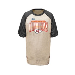 Mens Oatmeal Kansas City Chiefs Super Bowl LVII Champions Big and Tall Rewrite History Raglan T-shirt