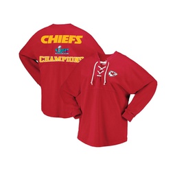Womens Red Kansas City Chiefs Super Bowl LVII Champions Lace-Up Long Sleeve T-shirt