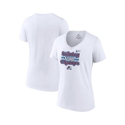 Womens White Colorado Avalanche 2022 Stanley Cup Champions Saucer Pass V-Neck T-shirt