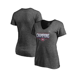 Womens Heathered Charcoal Montreal Canadiens 2021 Stanley Cup Semifinal Champions Plus Size Locker Room V-Neck T-shirt