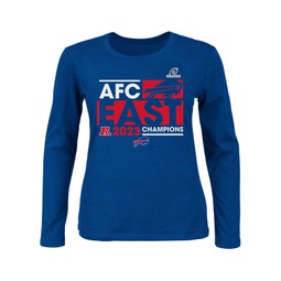Womens Royal Buffalo Bills 2023 AFC East Division Champions Plus Size Conquer Long Sleeve Crew Neck T-shirt