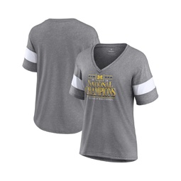 Womens Heather Gray Michigan Wolverines College Football Playoff 2023 National Champions Outstanding Achievement Retro Tri-Blend V-Neck T-shirt