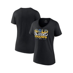 Womens Black Golden State Warriors 2022 NBA Finals Champions Gold Blooded V-Neck T-shirt