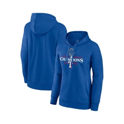 Womens Royal Texas Rangers 2023 World Series Champions Plus Size Trophy Logo Pullover Hoodie