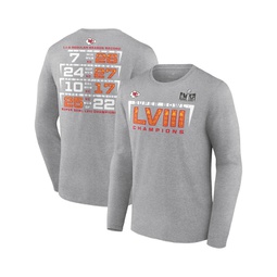Mens Heather Charcoal Kansas City Chiefs Super Bowl LVIII Champions Counting Points Score Long Sleeve T-shirt