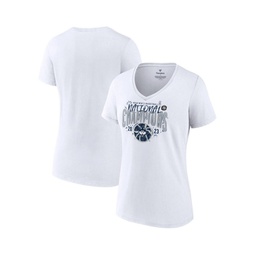 Womens White UConn Huskies 2023 NCAA Mens Basketball National Champions Confetti V-Neck T-shirt