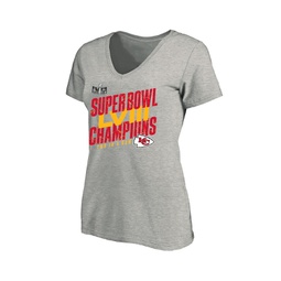 Womens Heather Gray Kansas City Chiefs Super Bowl LVIII Champions Plus Size Iconic Victory V-Neck T-shirt