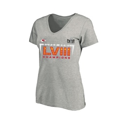 Womens Heather Gray Kansas City Chiefs Super Bowl LVIII Champions Plus Size Counting Points V-Neck T-shirt