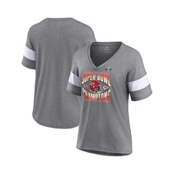 Womens Heather Gray Kansas City Chiefs Super Bowl LVIII Champions Own the Moment Tri-Blend V-Neck T-shirt