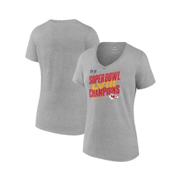 Womens Heather Gray Kansas City Chiefs Super Bowl LVIII Champions Iconic Victory V-Neck T-shirt