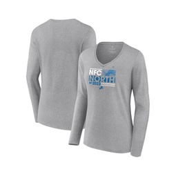 Womens Gray Detroit Lions 2023 NFC North Division Champions Conquer V-Neck Long Sleeve T-shirt