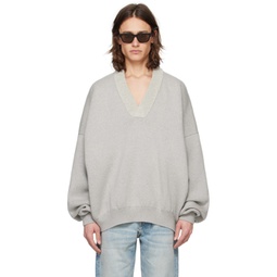Gray V-Neck Sweater 241782M206000