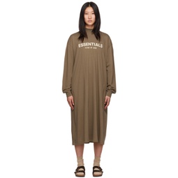 Brown Long Sleeve Midi Dress 222161F052007