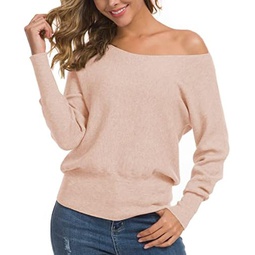 Feiersi Womens Off Shoulder Sweater Long Sleeve Loose Pullover Knit Jumper