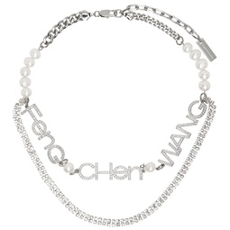 Silver Pearl Diamond Necklace 231107M170009