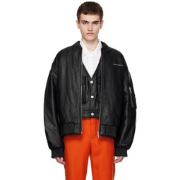 Black Printed Faux-Leather Vest & Bomber Jacket 232107M175000