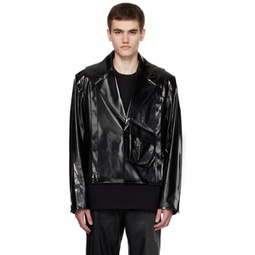 Black Cropped Faux-Leather Jacket 232107M180004