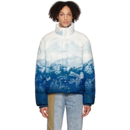 Blue & White Painting Down Jacket 222107M180017