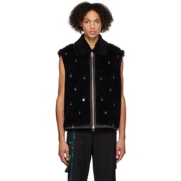 Black Embellished Faux-Fur Vest 222107M185012