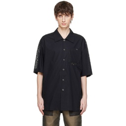 Black Lace Overlay Shirt 241107M192004