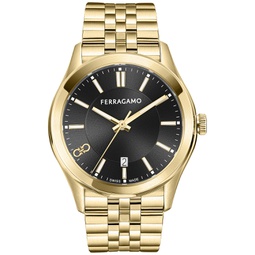 Salvatore Mens Swiss Classic Gold Ion-Plated Stainless Steel Bracelet Watch 42mm