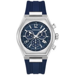 Salvatore Mens Swiss Chronograph Tonneau Blue Silicone Strap Watch 42mm