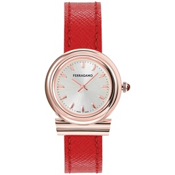 Salvatore Womens Gancini Swiss Red Leather Strap Watch 28mm